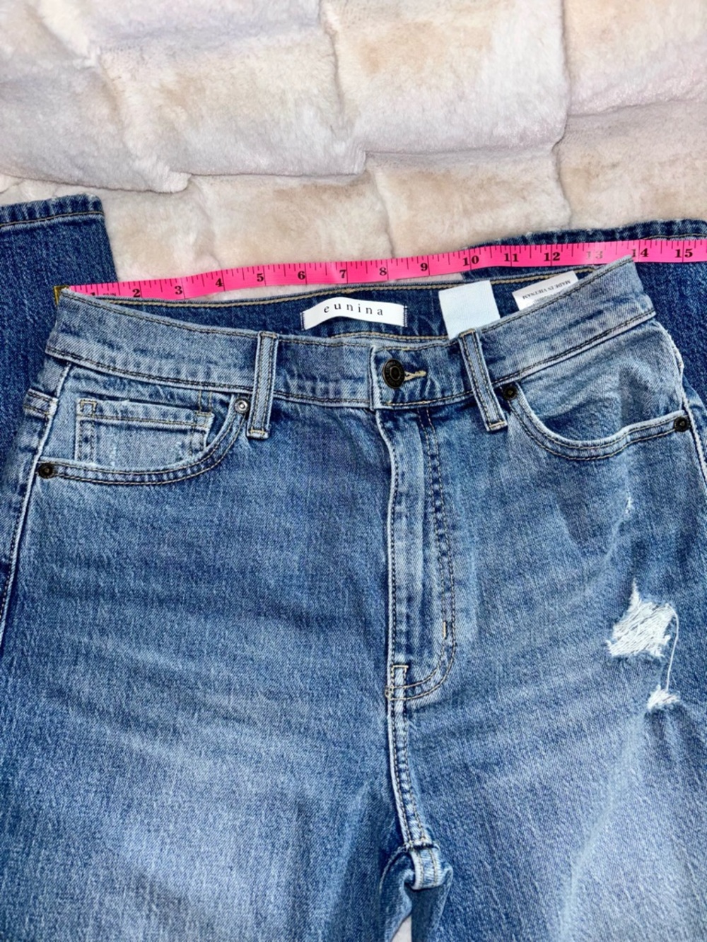 eunina Light Blue Distressed High-Rise Jeans